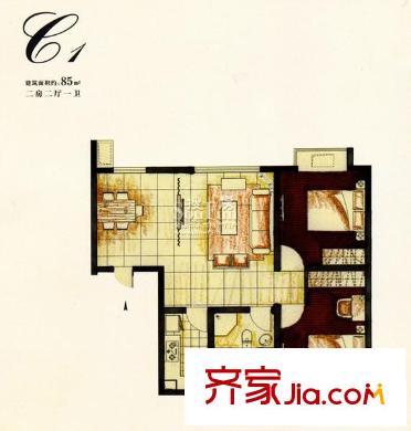天元瑞平方米名苑戶型圖戶型圖 2室 2室2廳1衛(wèi)1廚