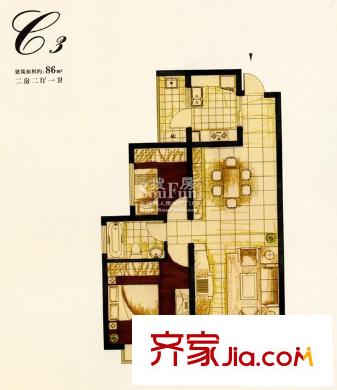 天元瑞平方米名苑戶型圖戶型圖 2室 2室2廳1衛(wèi)1廚