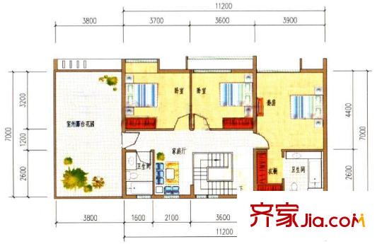壹城戶型圖戶型圖 3室 3室1廳1衛(wèi)1廚
