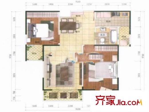 壹城戶型圖戶型圖 2室 2室2廳1衛(wèi)1廚