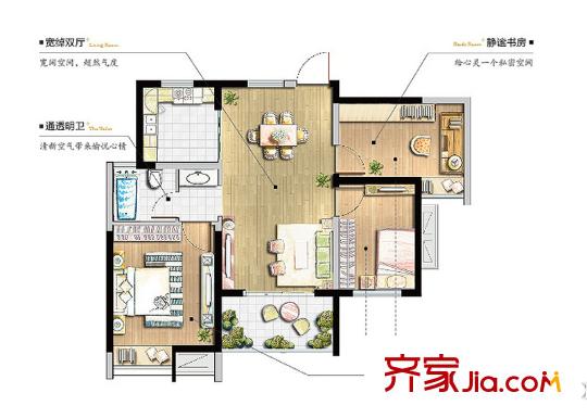 仙林悅城10、15幢標(biāo)準(zhǔn)層戶型 3室2廳1衛(wèi)1廚