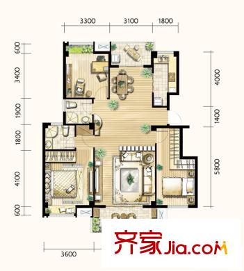 明發(fā)城市廣場戶型圖一期07#1-11層A1戶型圖 3室2廳2衛(wèi)1廚