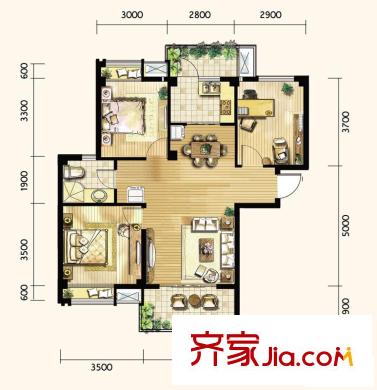 明發(fā)城市廣場戶型圖一期04、12#1-11層B4戶型圖 3室2廳1衛(wèi)1廚