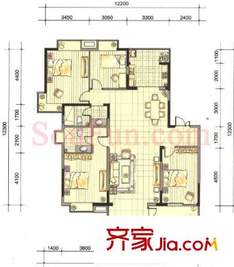 萬達(dá)華府戶型圖戶型圖 4室 4室2廳2衛(wèi)1廚