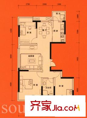 香緹麗舍戶型圖戶型圖 3室 3室2廳1衛(wèi)1廚