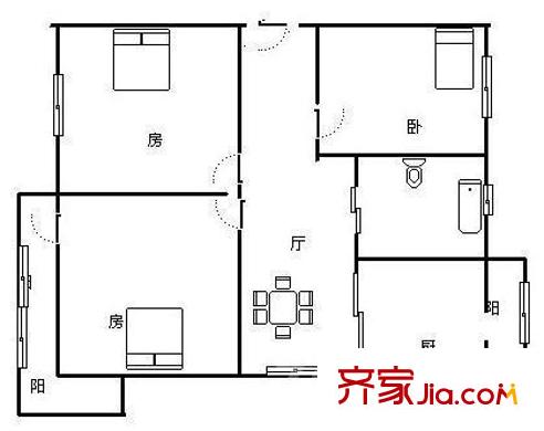 古平崗住宅戶型圖戶型圖 3室 3室1廳1衛(wèi)1廚