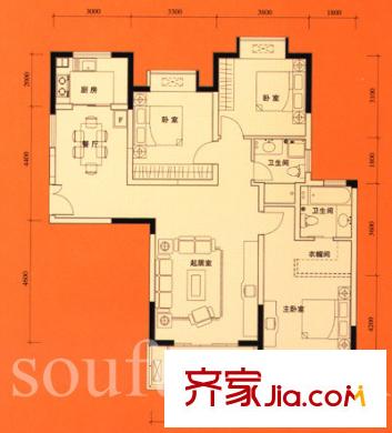 香緹麗舍戶型圖戶型圖 3室 3室2廳1衛(wèi)1廚