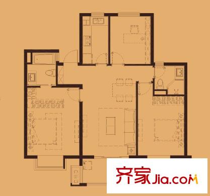 萬科金色領(lǐng)域戶型圖三期12、17幢標(biāo)準(zhǔn)層B3戶型圖 3室2廳2衛(wèi)1廚
