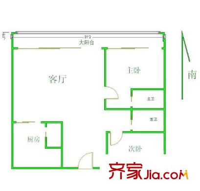仁恒國(guó)際公寓戶(hù)型圖戶(hù)型圖 2室  2室2廳2衛(wèi)1廚