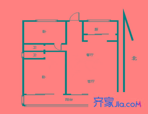 仁恒國際公寓戶型圖戶型圖 2室 2室2廳2衛(wèi)1廚