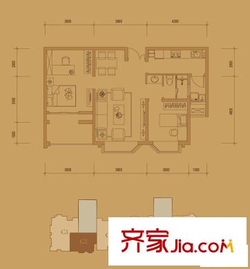 御江金城戶型圖10、11號(hào)樓標(biāo)準(zhǔn)層C2戶型 2室2廳1衛(wèi)