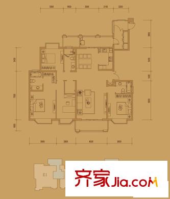 御江金城戶型圖10、11號(hào)樓標(biāo)準(zhǔn)層F1戶型 4室2廳3衛(wèi)