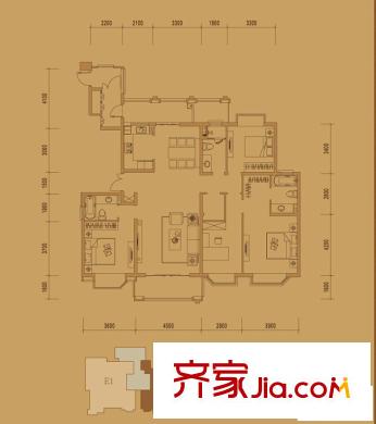 御江金城戶型圖10、11號(hào)樓標(biāo)準(zhǔn)層E2戶型 4室2廳3衛(wèi)