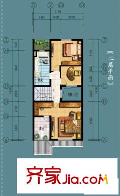 九島夢都城戶型圖007一期A型聯(lián)排中間戶型二層 