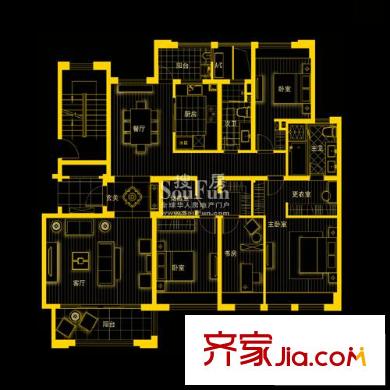 萬科金域緹香戶型圖戶型圖 4室 4室2廳2衛(wèi)1廚