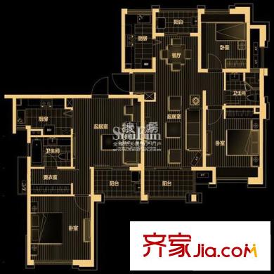 萬科金域緹香戶型圖戶型圖 3室 3室3廳2衛(wèi)1廚