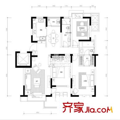 天正湖濱花園戶型圖 戶型圖  3室 3室2廳2衛(wèi)1廚