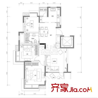 天正湖濱花園戶型圖 戶型圖  3室 3室2廳2衛(wèi)1廚