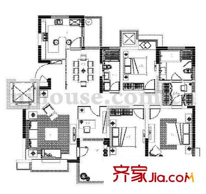 天正湖濱花園戶型圖戶型圖 4室 4室2廳2衛(wèi)1廚