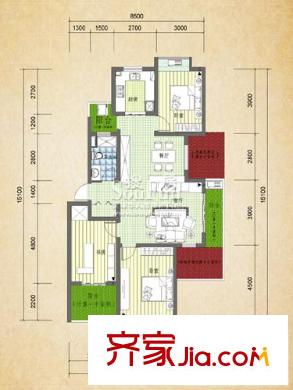 愛秦灣戶型圖戶型圖 3室 3室2廳1衛(wèi)