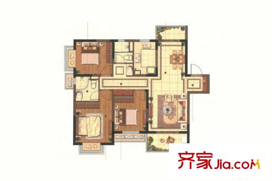 中海萬錦熙岸二期20、21幢標(biāo)準(zhǔn)層B戶型 3室2廳2衛(wèi)1廚