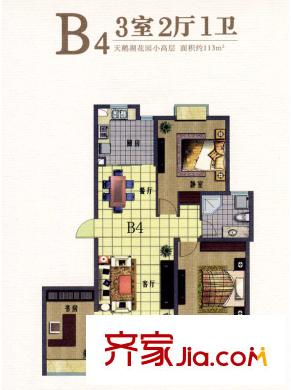 天鵝湖花園戶型圖戶型圖 3室 3室2廳1衛(wèi)1廚