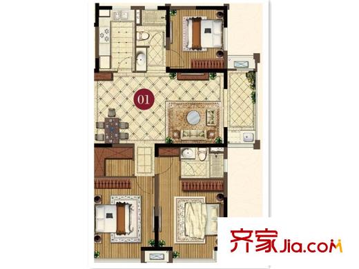 中海萬錦熙岸一期12#01層A戶型 3室2廳2衛(wèi)1廚