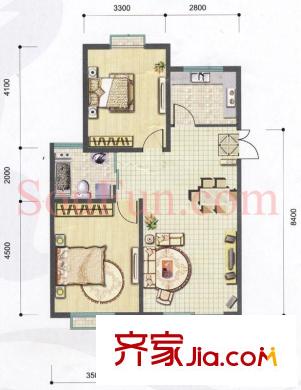 中南麒麟錦城戶型圖 戶型圖 2室 2室2廳1衛(wèi)1廚