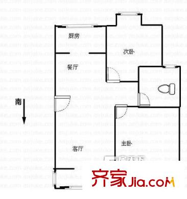 奧體新城清竹園戶型圖戶型圖 2室 2室1廳1衛(wèi)1廚