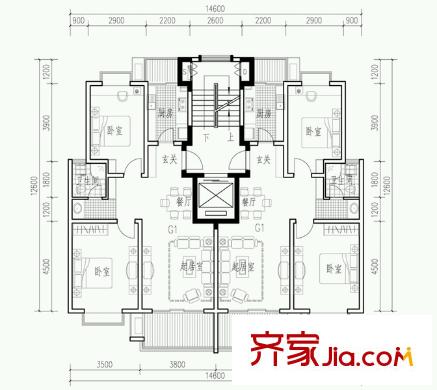 翰香苑戶型圖戶型圖 2室 2室2廳1衛(wèi)1廚