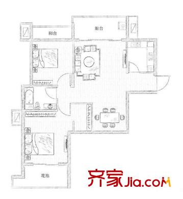 宜家國際公寓戶型圖戶型圖 2室 2室2廳1衛(wèi)1廚