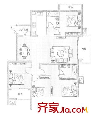 宜家國際公寓戶型圖戶型圖 4室 4室2廳2衛(wèi)1廚