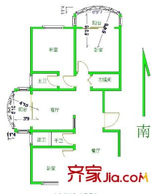 恒隆花園戶型圖戶型圖 3室 3室2廳2衛(wèi)1廚