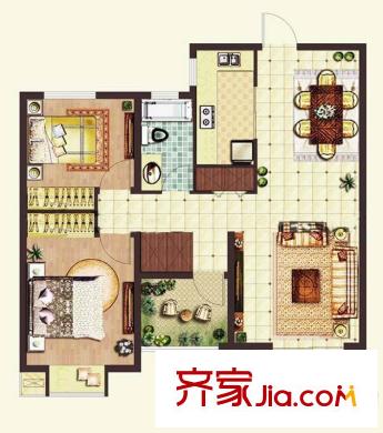 保利羅蘭香谷戶型圖一期08幢標準層C3戶型 2室2廳1衛(wèi)1廚
