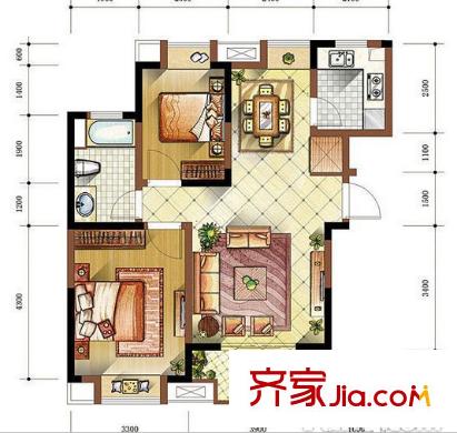 經緯城市花園戶型圖戶型圖 2室 2室2廳1衛(wèi)1廚