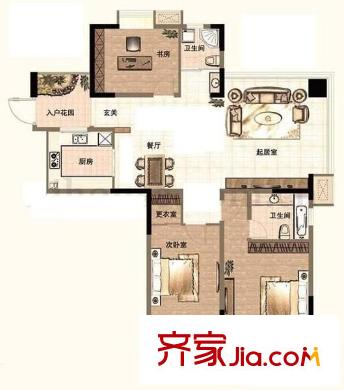 奧體新城青桐園戶型圖戶型圖 3室 3室2廳2衛(wèi)1廚