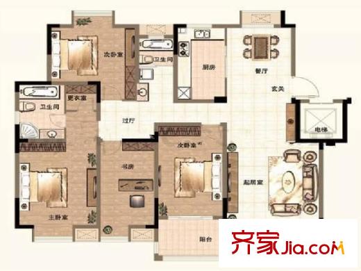 奧體新城青桐園戶型圖戶型圖 4室 4室2廳3衛(wèi)1廚