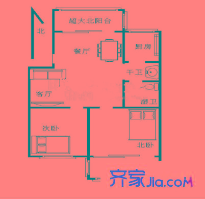 湖心花園戶型圖戶型圖 2室 2室2廳1衛(wèi)1廚