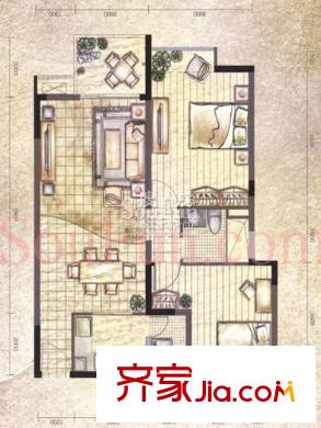 中海塞納麗舍戶型圖戶型圖 2室 2室2廳1衛(wèi)1廚