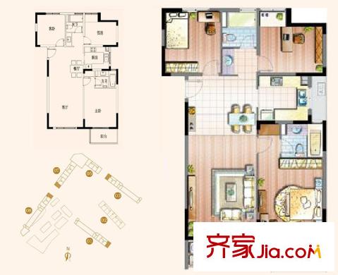 仁恒G53公寓戶型圖 戶型圖 3室 3室2廳2衛(wèi)