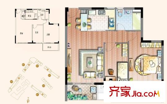 仁恒G53公寓戶型圖戶型圖 2室 2室2廳1衛(wèi)