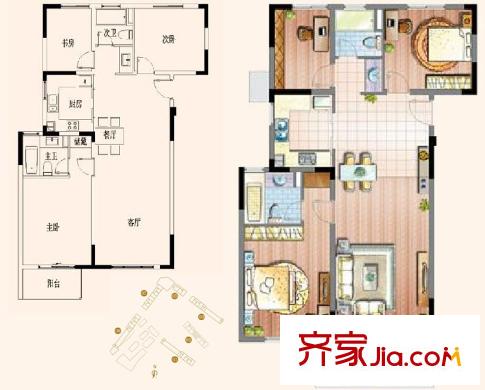 仁恒G53公寓戶型圖 戶型圖 3室 3室2廳2衛(wèi)