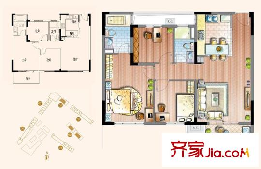 仁恒G53公寓戶型圖 戶型圖 3室 3室2廳2衛(wèi)
