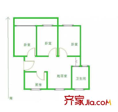 明月新寓戶型圖戶型圖 3室 3室2廳1衛(wèi)1廚
