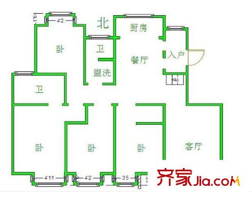 恒安嘉園戶型圖戶型圖 4室 4室2廳2衛(wèi)