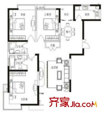 濱江奧城戶型圖戶型圖 3室 3室2廳2衛(wèi)1廚