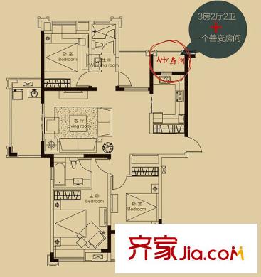 融僑世家戶型圖一期04、06#標準層D3戶型 3室2廳2衛(wèi)1廚