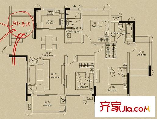 融僑世家戶型圖戶型圖 3室 3室2廳1衛(wèi)1廚