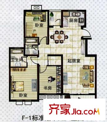 樂居雅花園戶型圖一期06號(hào)樓標(biāo)準(zhǔn)層F-1戶型 3室2廳2衛(wèi)1廚