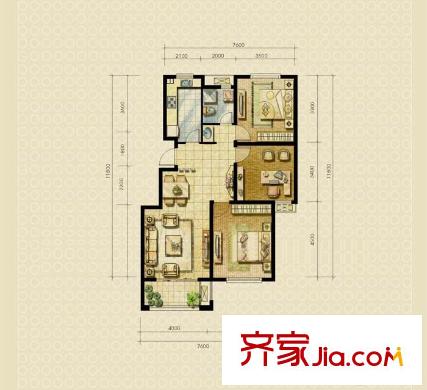 金域中央街區(qū)戶型圖戶型圖 3室 3室2廳1衛(wèi)1廚
